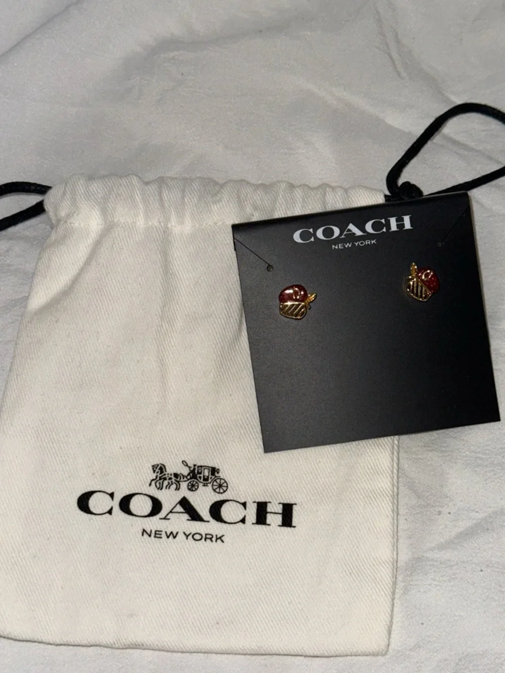 Coach Red & Gold Apple Stud Earrings - Picture 2 of 6